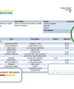 Kyrgyzstan Commercial bank statement template in Word and PDF format