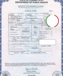 USA Connecticut state birth certificate template in PSD format, fully editable