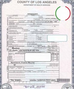 USA county of Los Angeles death certificate template in PSD format, fully editable