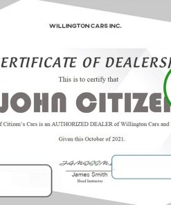 USA Dealership Completion certificate template in Word and PDF format