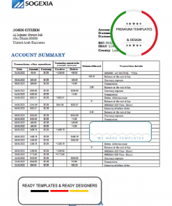 Luxembourg Sogexia Bank statement template in Word and PDF format