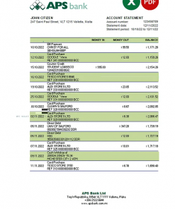 Malta APS bank statement Excel and PDF template