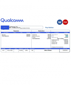 USA Qualcomm semiconductor company pay stub Word and PDF template