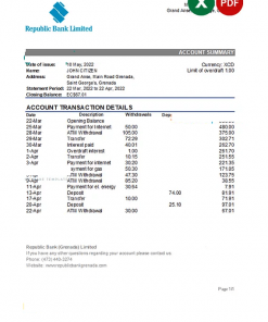 Grenada CIBC bank statement Excel and PDF template