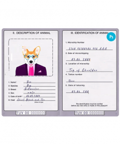 Tuvalu dog (animal, pet) passport PSD template, completely editable