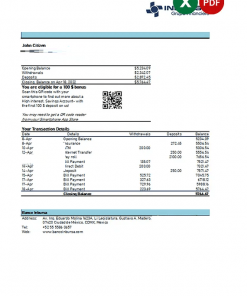 Mexico Inbursa bank statement Excel and PDF template, version 2