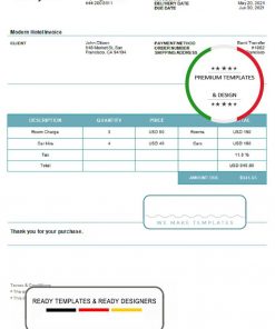 USA The Elysium invoice template in Word and PDF format, fully editable