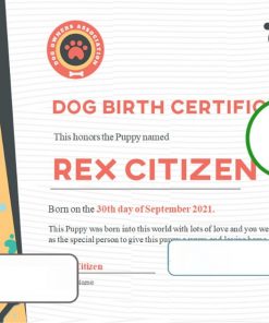 USA Dog Birth certificate template in Word and PDF format
