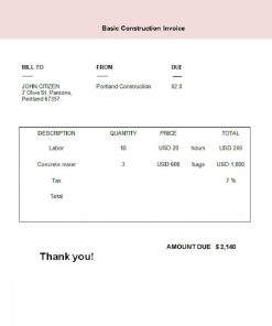 USA Portland Construction invoice template in Word and PDF format, fully editable