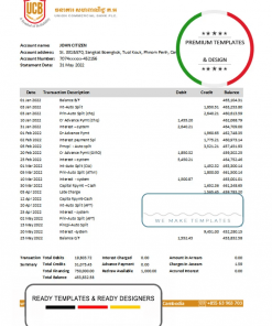 Cambodia Union Commercial bank statement .xls and .pdf template (AutoSum)