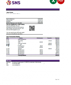 Netherlands SNS bank statement Excel and PDF template