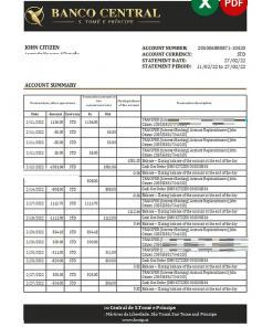 Sao Tome and Principe Banco Central de S.Tome e Principe bank statement, Excel and PDF template
