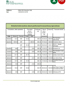 Mali Banque Commerciale du Sahel bank statement Excel and PDF template