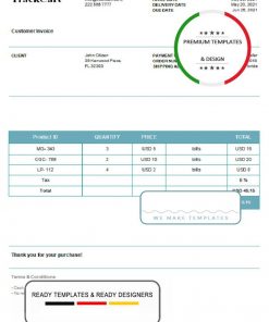 USA Trace Travel Services invoice template in Word and PDF format, fully editable
