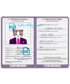 Mozambique cat (animal, pet) passport PSD template, fully editable