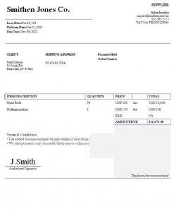 USA Smithen Jones Co. invoice template in Word and PDF format, fully editable