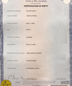 USA Florida state birth certificate template in PSD format, fully editable