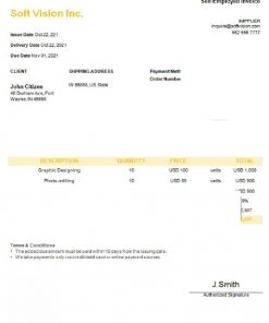 USA Soft Vision Inc. invoice template in Word and PDF format, fully editable