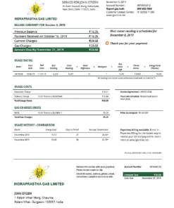 India Indraprasth Gas utility bill template in Word and PDF format