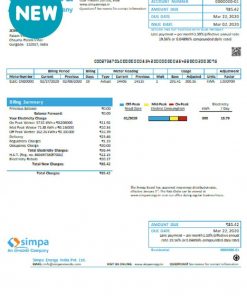 India Simpa Energy India Pvt. Ltd utility bill template in Word and PDF format