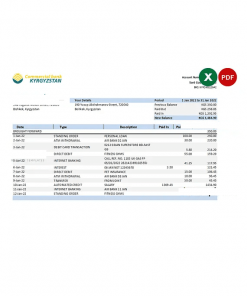Kyrgyzstan Commercial bank statement Excel and PDF template
