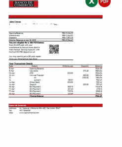 Peru Banco de Comercio bank statement Excel and PDF template