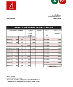 Maldives Bank of Maldives bank statement Excel and PDF template