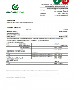Moldova Mobiasbanca bank statement Excel and PDF template