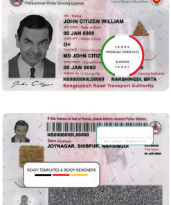 Bangladesh driving license template in PSD format, completely editable, version 1