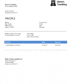 USA Steve’s Trucking Company invoice template in Word and PDF format, fully editable