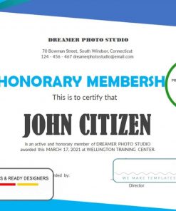 USA Honorary Membership certificate template in Word and PDF format