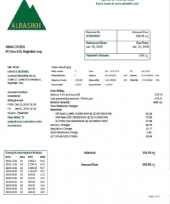 Iraq AlRasikh electricity utility bill template in Word and PDF format