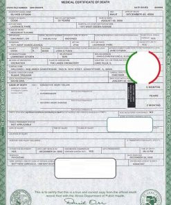 USA Illinois state death certificate template in PSD format, fully editable