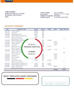 Brazil Itau bank statement template in Word and PDF format, fully editable