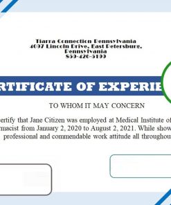 USA Job Experience certificate template in Word and PDF format, version 2