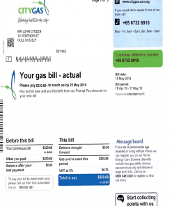 Singapore City Gas utility bill template, fully editable in PSD format