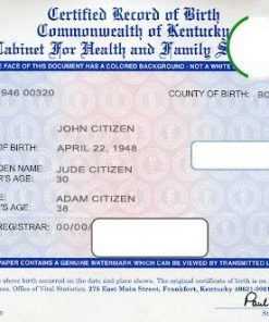 USA Kentucky state birth certificate template in PSD format, fully editable