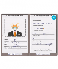 Maldives dog (animal, pet) passport PSD template, fully editable