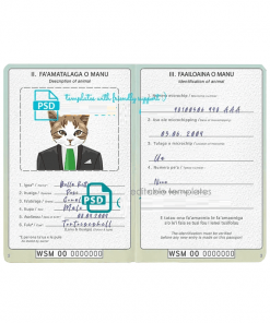Samoa cat (animal, pet) passport PSD template, completely editable