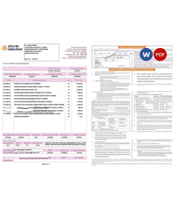India Indian bank credit card statement, Word and PDF template, 2 pages