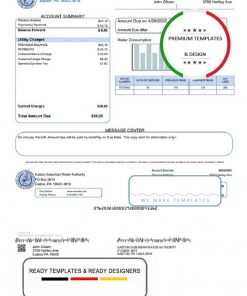 USA Eastern Suburban Water Authority utility bill template in Word and PDF format