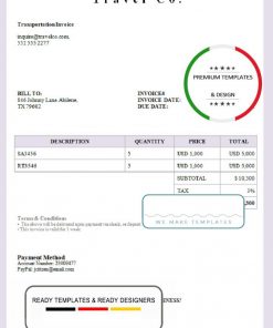 USA Travel Co. invoice template in Word and PDF format, fully editable