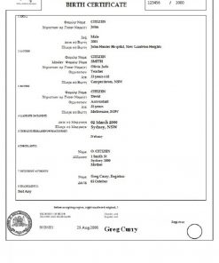 Australia New South Wales birth certificate template in Word format, version 2