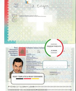 Switzerland passport template in PSD format, fully editable, with all fonts