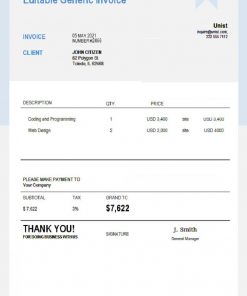 USA Unist invoice template in Word and PDF format, fully editable