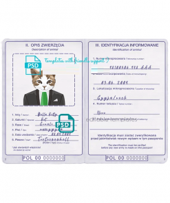 Poland cat (animal, pet) passport PSD template, fully editable