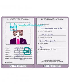 Saint Vincent and the Grenadines cat (animal, pet) passport PSD template, fully editable
