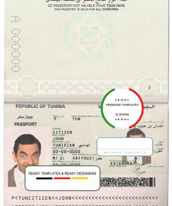 Tunisia passport template in PSD format, fully editable