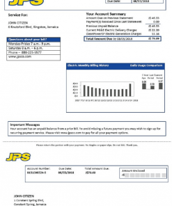 Jamaica Public Service (JPS) electricity utility bill template in Word and PDF format