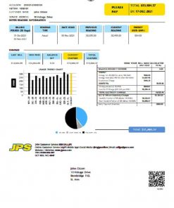 Jamaica Public Service Company Limited (JPS) electricity utility bill template in Word and PDF format